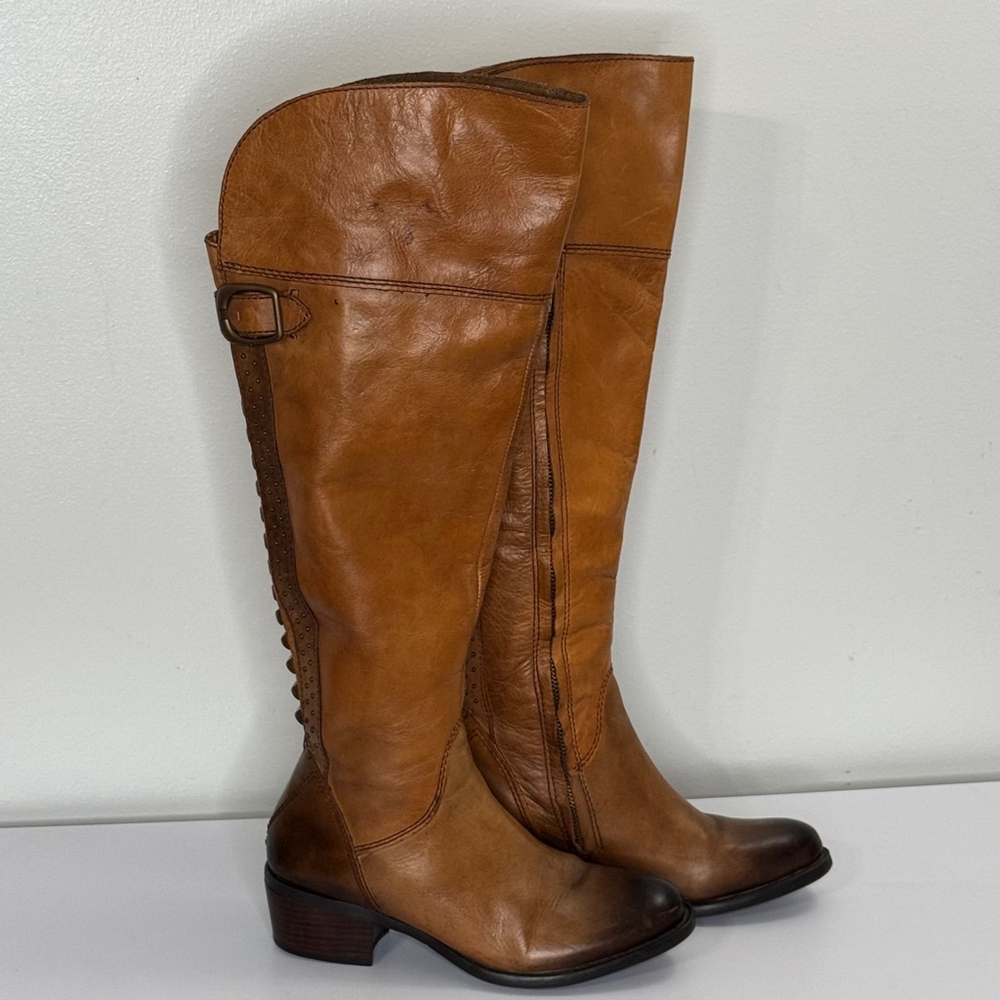Vince Camuto Bollo Knee-High Brown Leather Studded Riding Boots Wm Sz 7.… - Picture 3 of 11